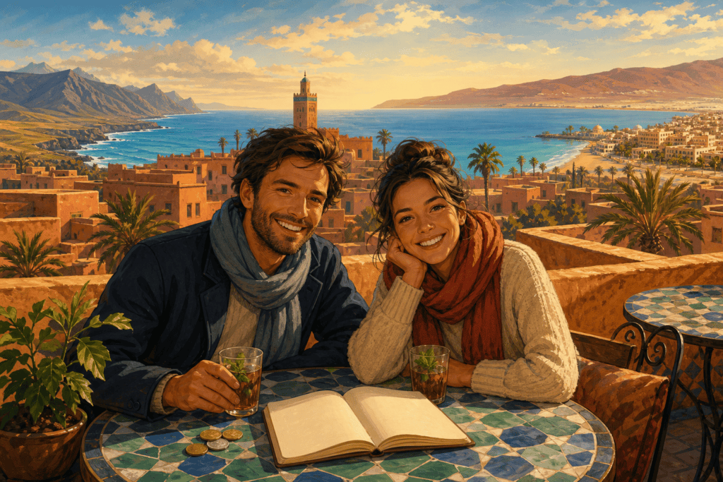 Couple au soleil en décembre pour un voyage chaud et pas cher