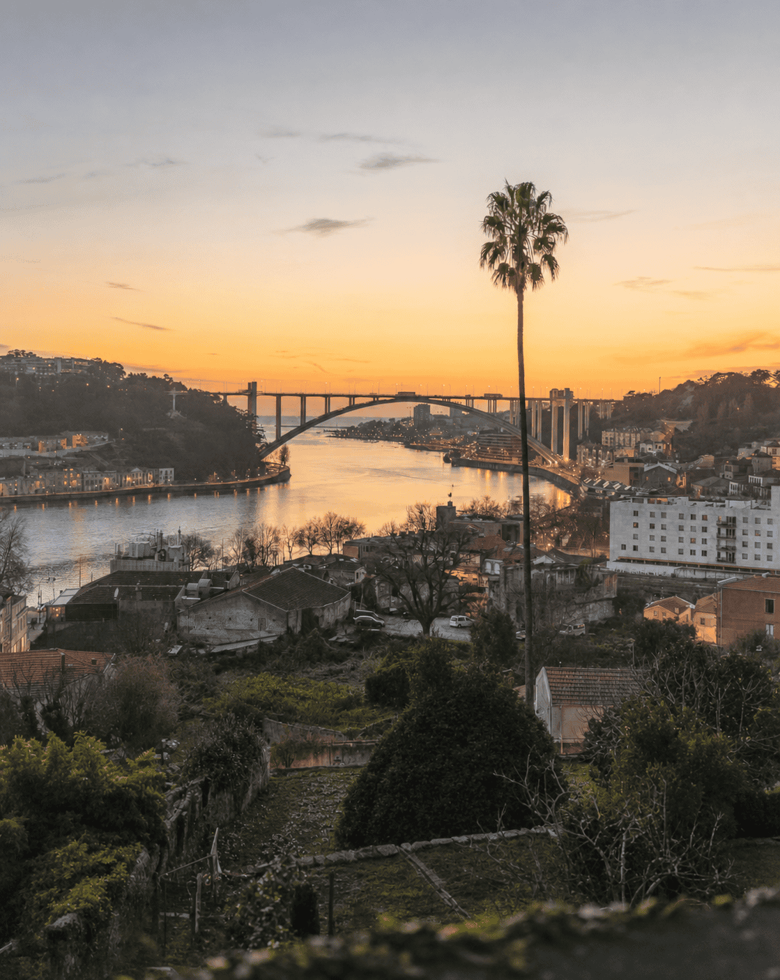 Coucher de soleil depuis le Jardins do Palácio de Cristal