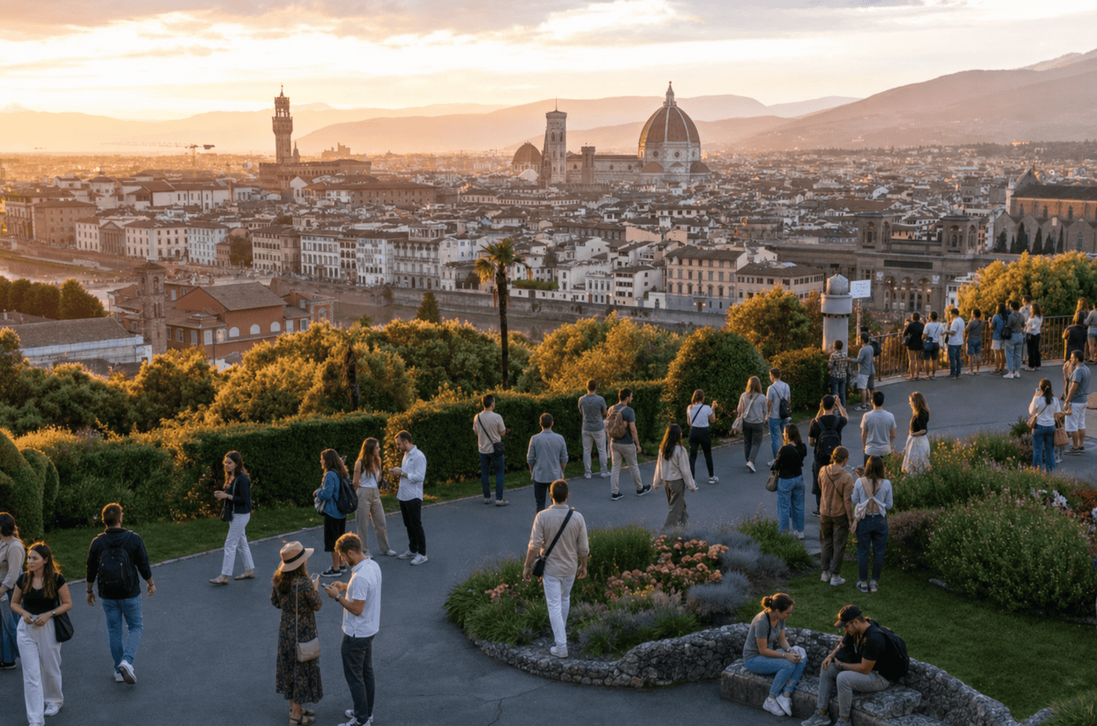 coucher de soleil depuis Piazzale Michelangelo à Florence