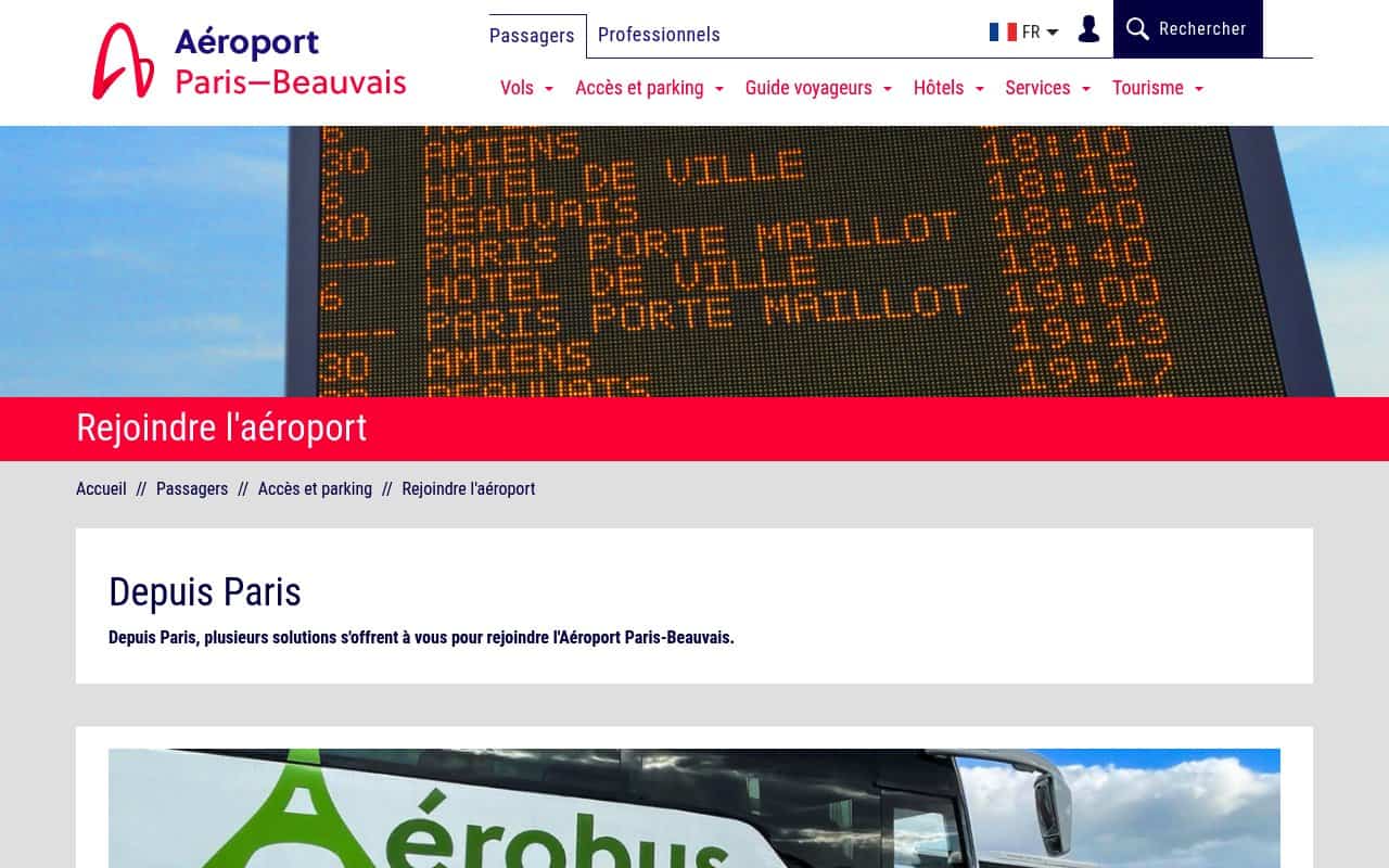 Aperçu du site Aéroport Paris-Beauvais – Aérobus