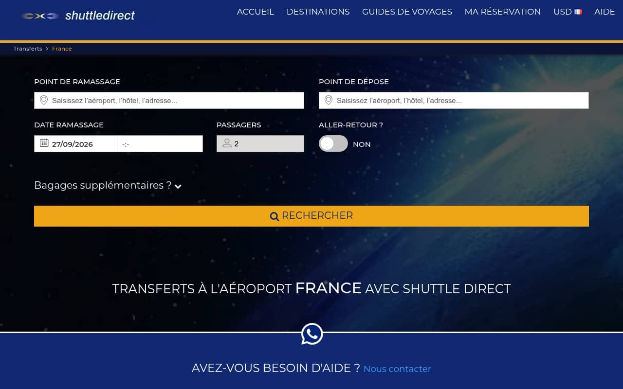 Aperçu du site Shuttle Direct France