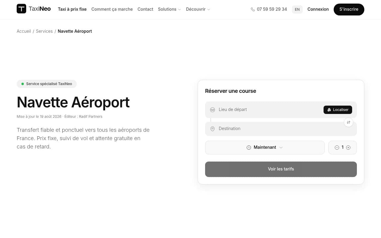 Aperçu du site TaxiNeo